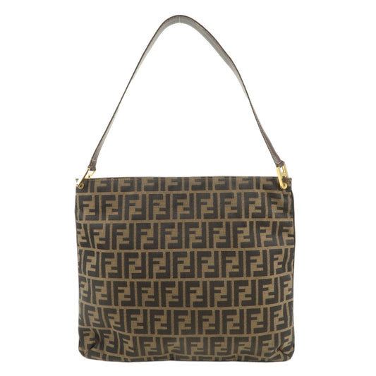FENDI Zucca Canvas Leather Shoulder Bag Khaki Black Brown 15082