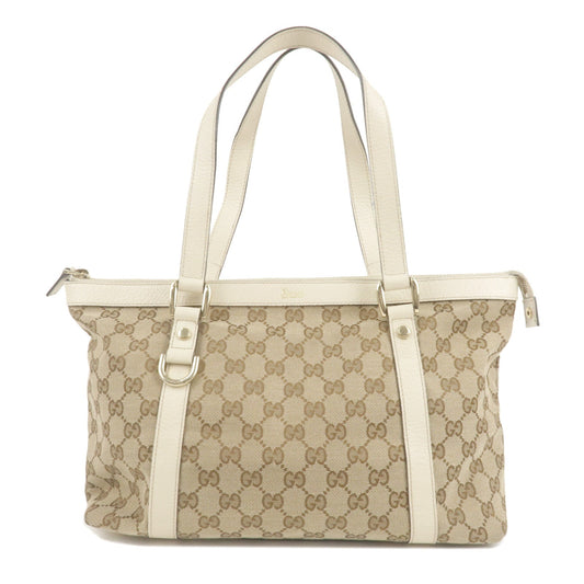 GUCCI GG Abbey Canvas Leather Shoulder Bag Beige White 141470