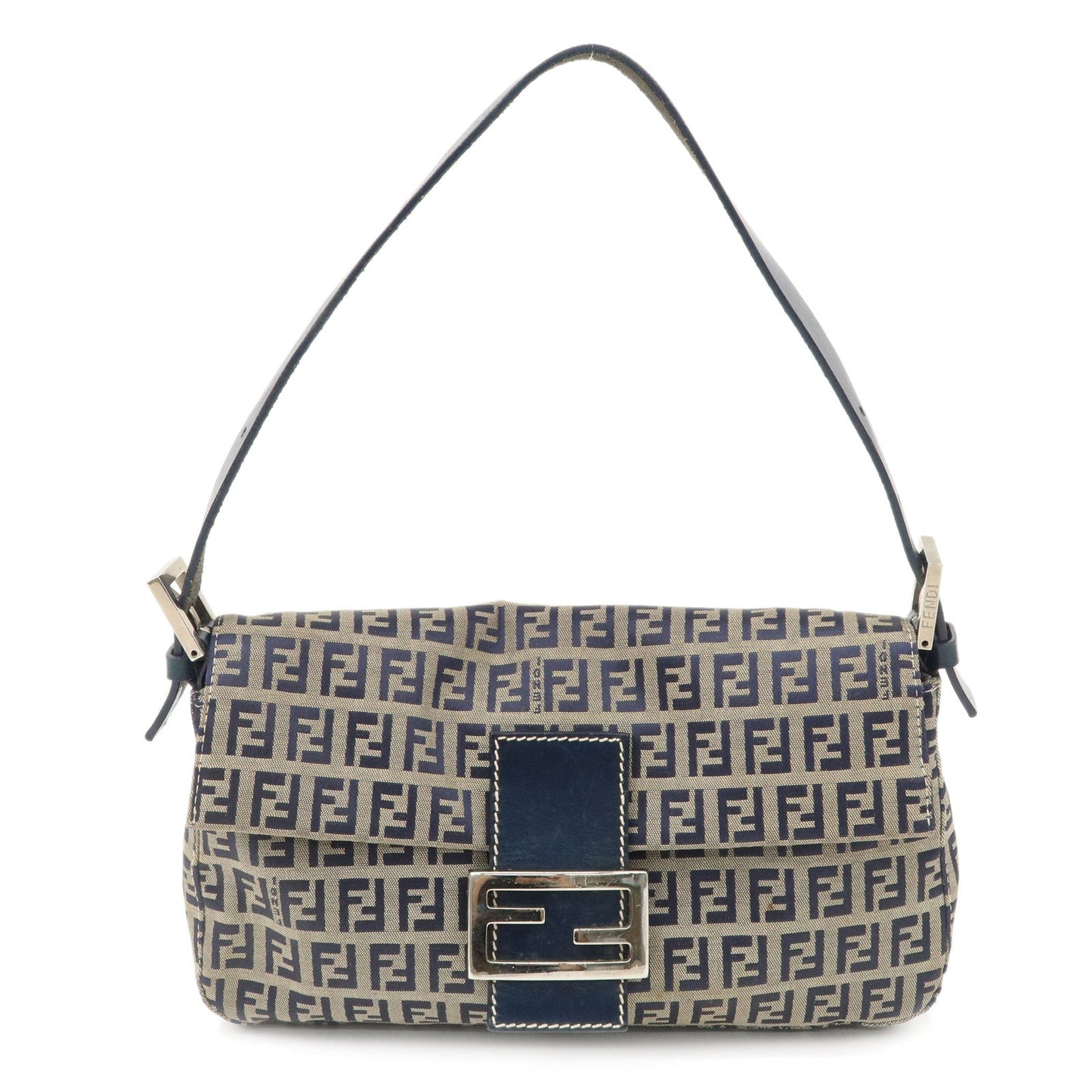 FENDI Zucchino Mamma Buguette Canvas Shoulder Bag Navy 26424