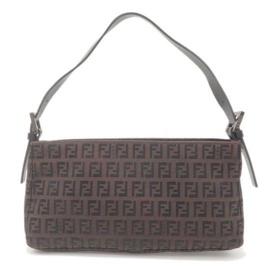 FENDI Zucchino Canvas Leather Shoulder Bag Brown Black 8BR042