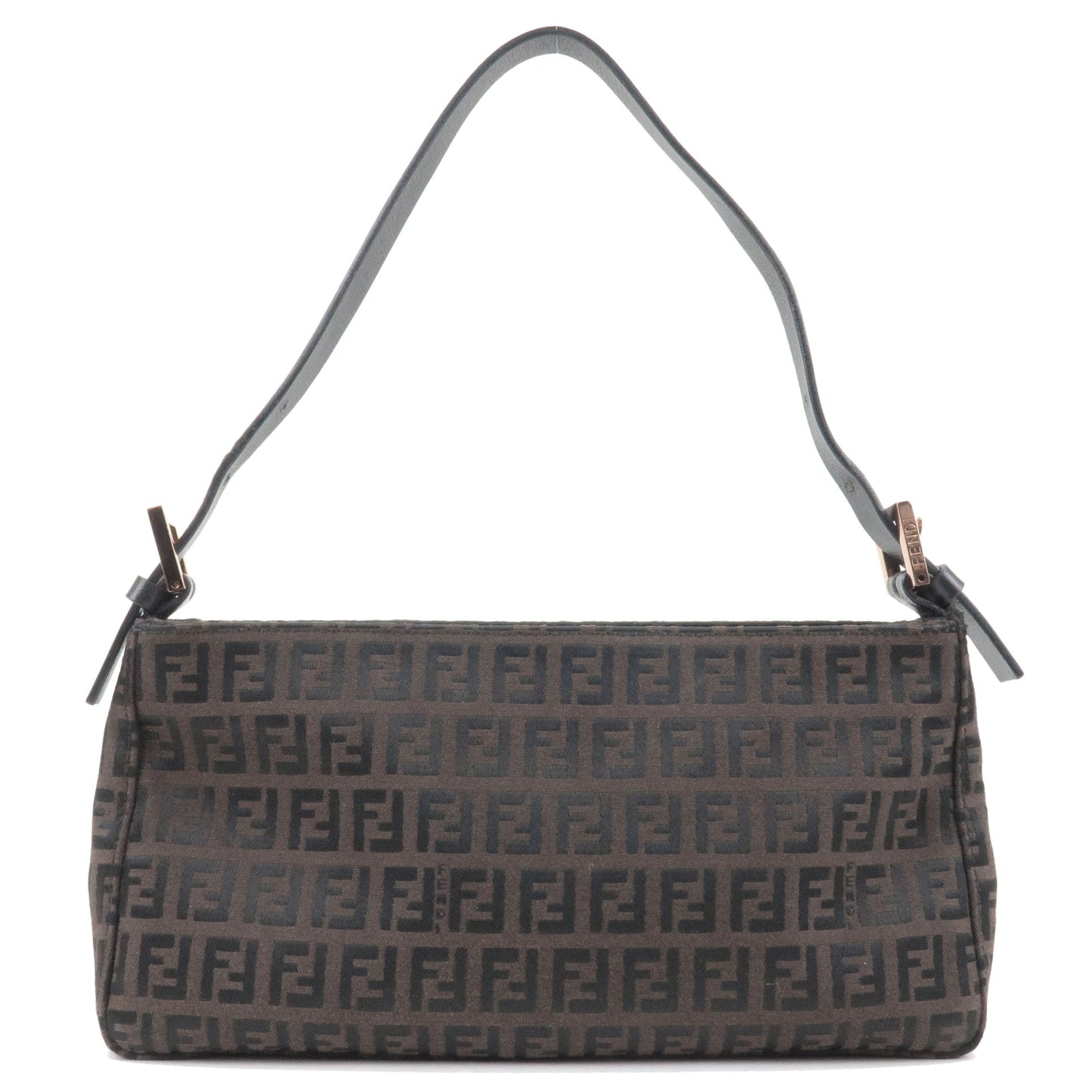 FENDI Zucchino Canvas Leather Shoulder Bag Brown Black 8BR042