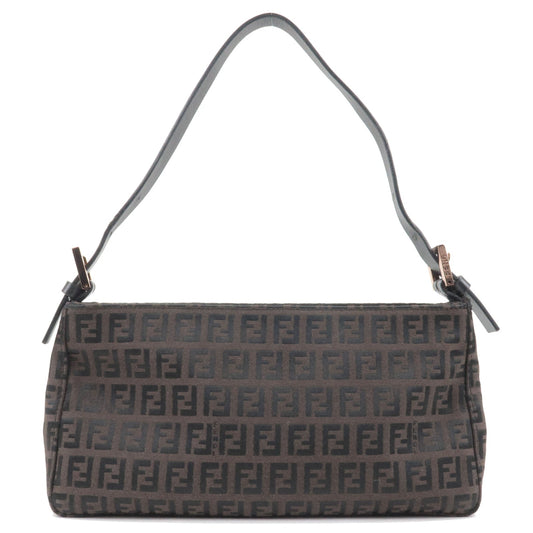 FENDI Zucchino Canvas Leather Shoulder Bag Brown Black 8BR042