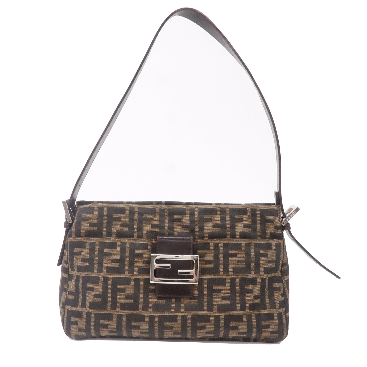 FENDI Zucca Canvas Leather Shoulder Bag Khaki Brown Black 26566