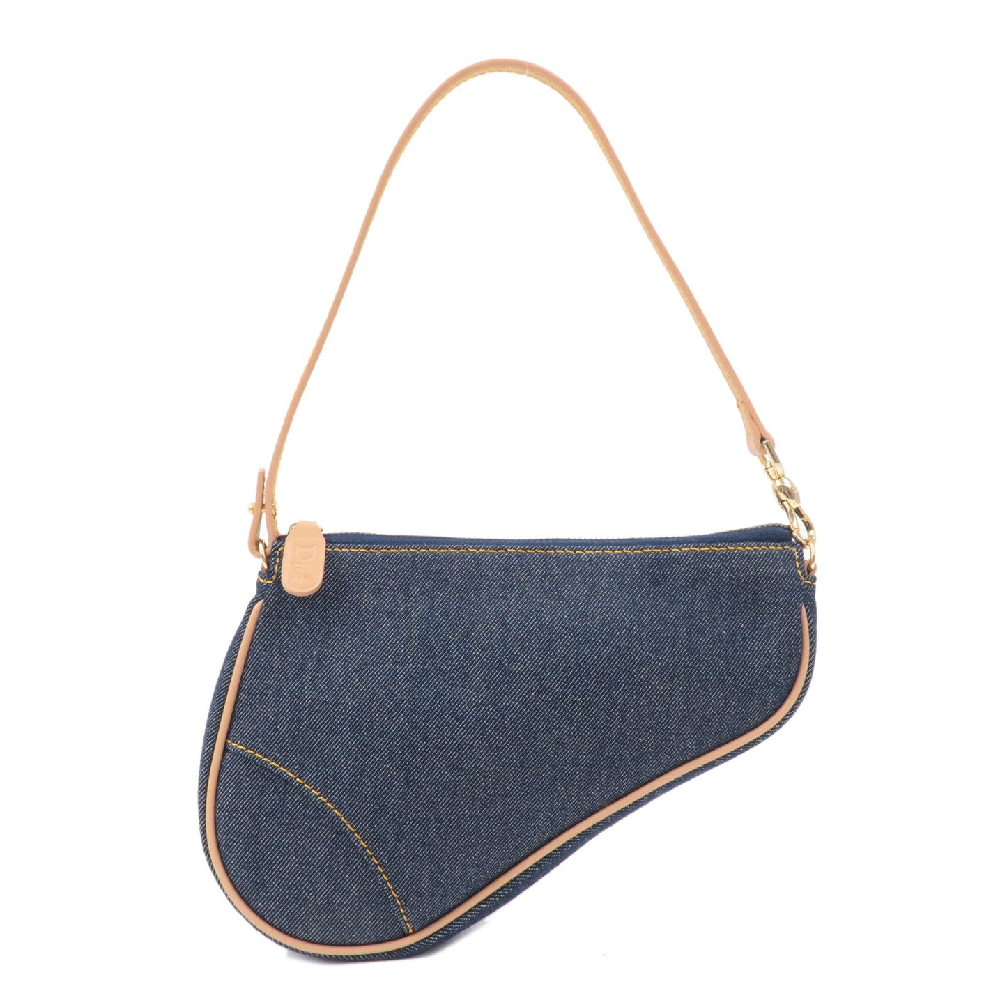Christian Dior Saddle Bag Denim Leather Shoulder Bag Pouch Navy