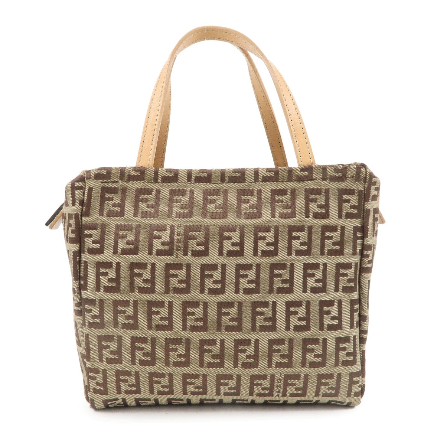FENDI Zucchino Canvas Leather Mini Hand Bag Beige 8BN0000