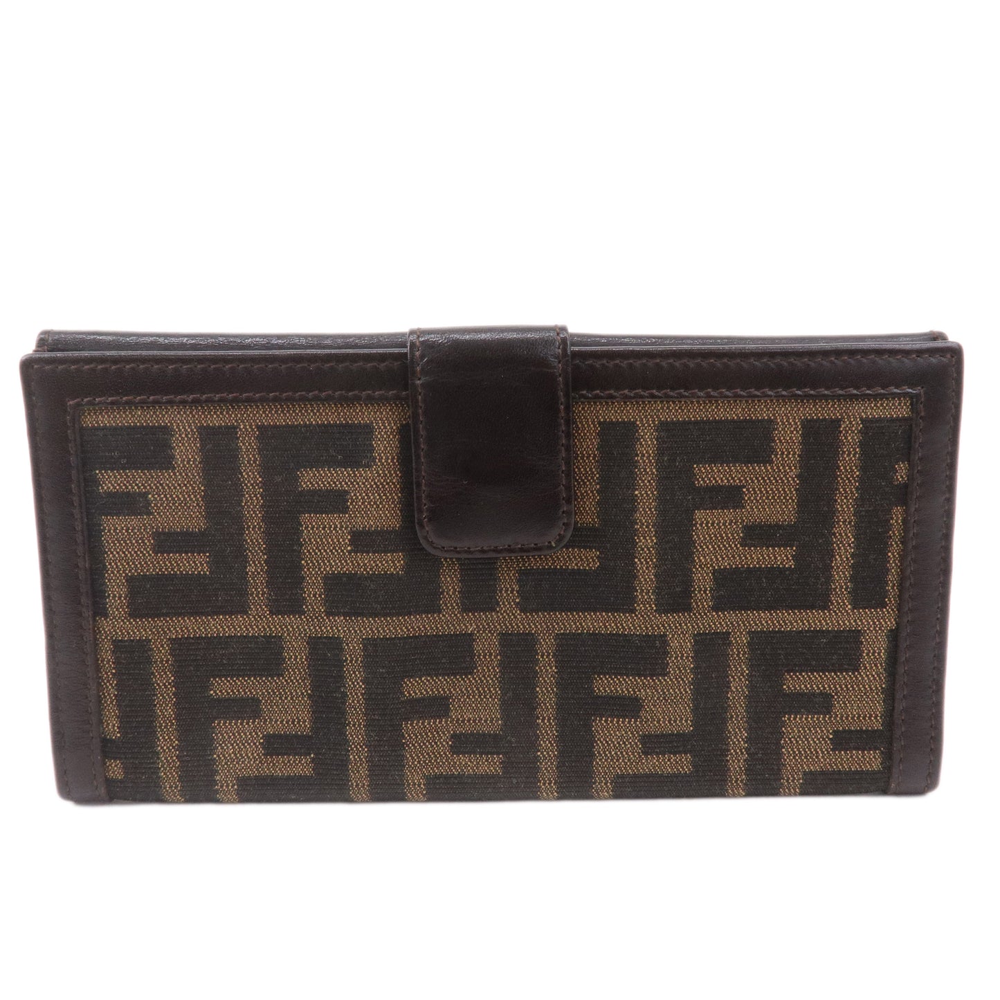 FENDI Zucca Canvas Leather W Hook Wallet Brown Black 51339