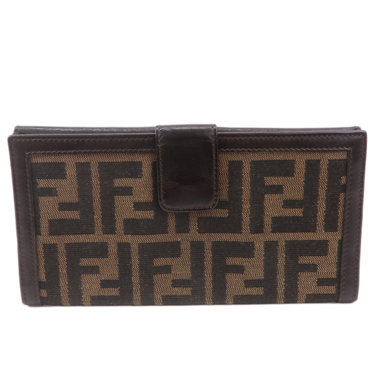 FENDI Zucca Canvas Leather W Hook Wallet Brown Black 51339