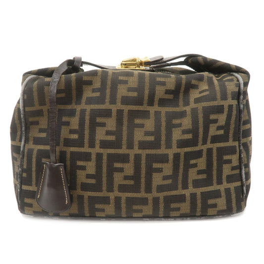 FENDI Zucca Canvas Leather Vanity Bag Khaki Black Brown