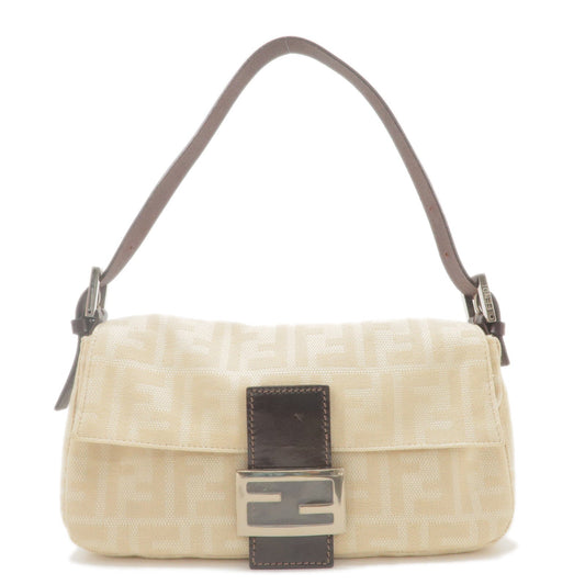 FENDI Zucca Mamma Baguette Canvas Leather Shoulder Bag Beige 26424