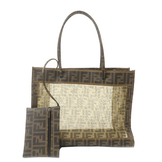 FENDI Zucca Mesh PVC Tote Bag Hand Bag Brown Black 8BH183