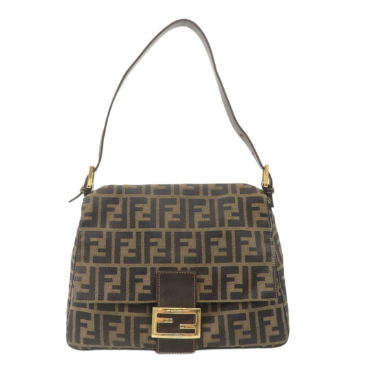 FENDI Zucca Mamma Baguette Canvas Leather Shoulder Bag Brown