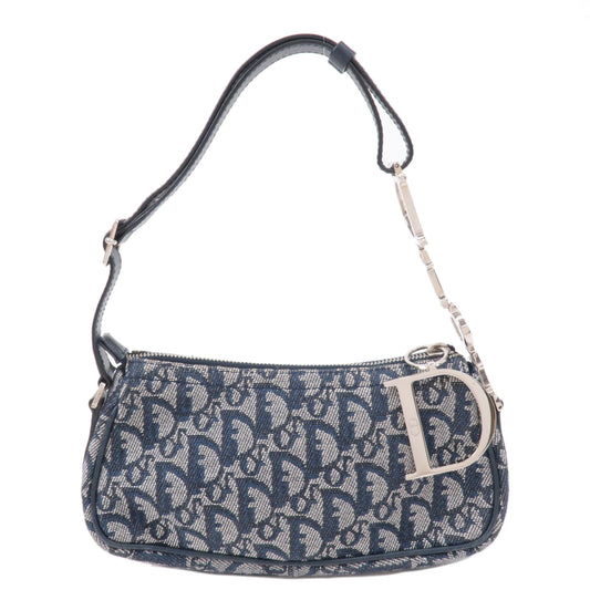 Christian Dior Trotter Canvas Leather Shoulder Bag Navy