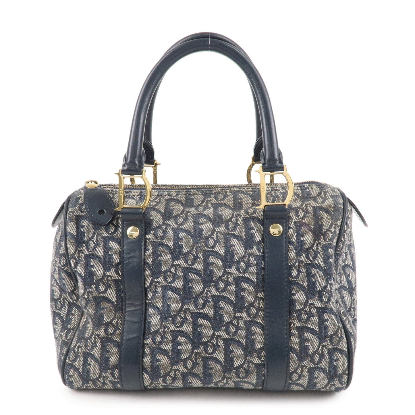 Christian Dior Trotter Canvas Leather Boston Bag Navy