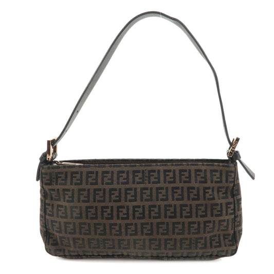 FENDI Zucchino Print Canvas Leather Shoulder Bag Brown 8BR042