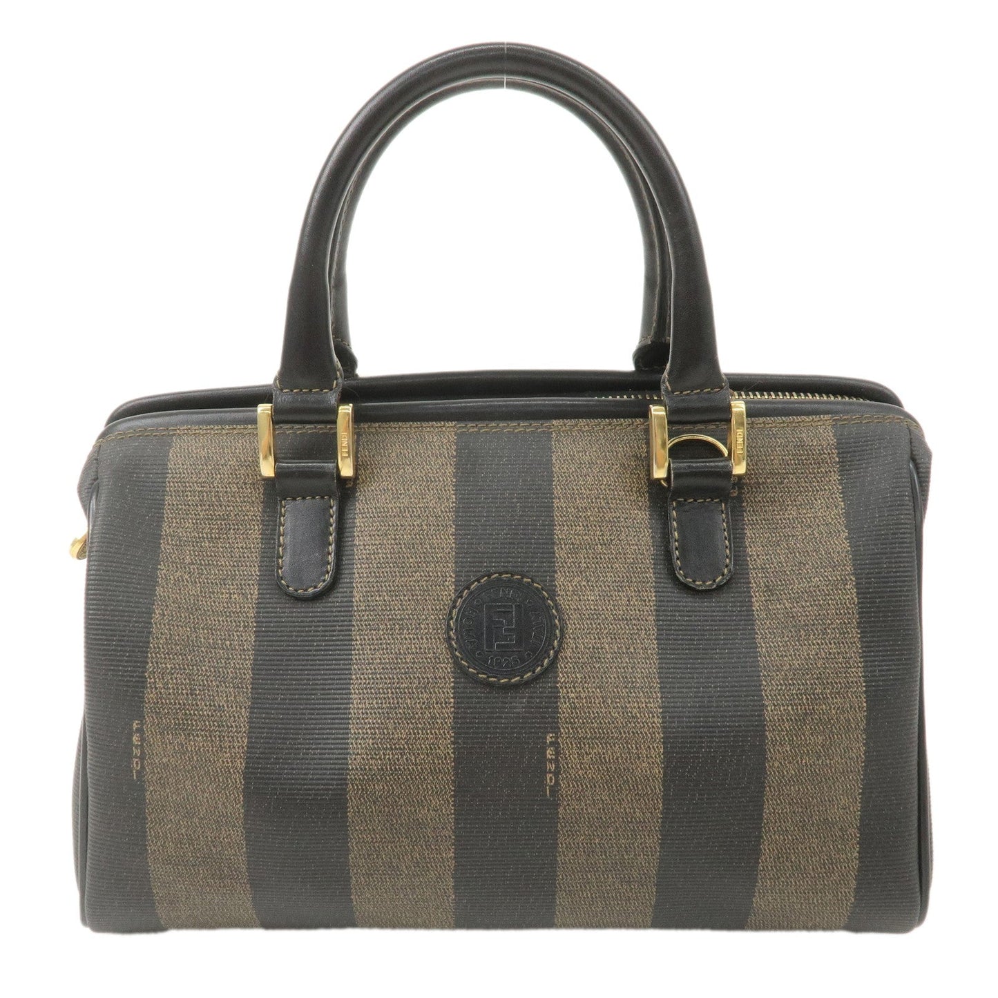 FENDI Pequin PVC Leather Mini Boston Bag Brown Black 25902