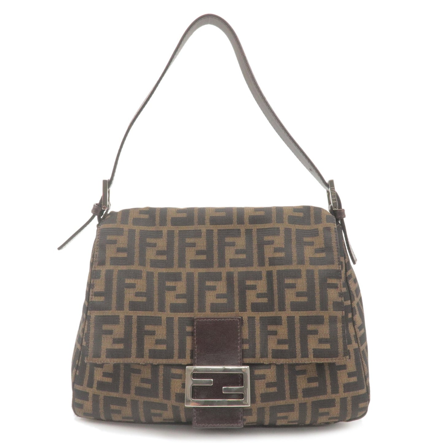 FENDI Zucca Mamma Baguette Canvas Leather Shoulder Bag 26325