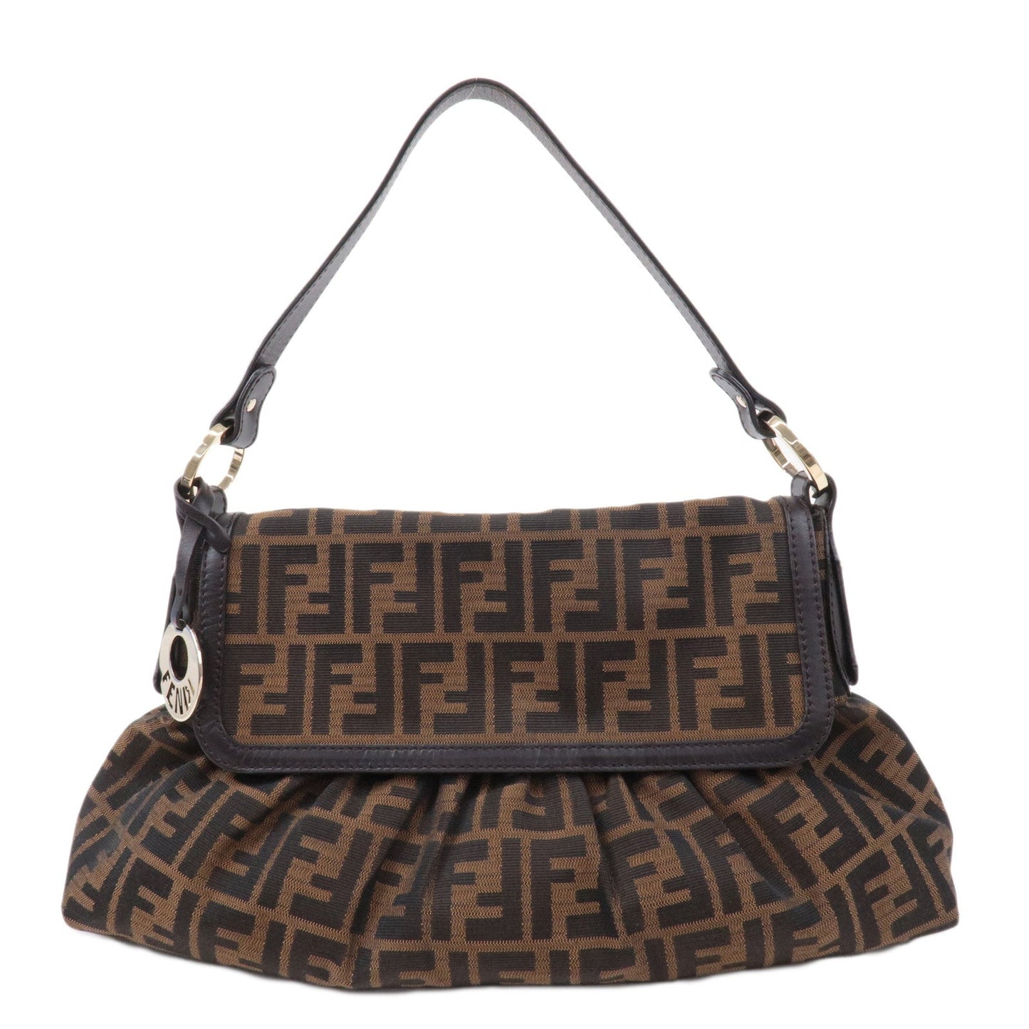 FENDI Zucca Canvas Leather Shoulder Bag Brown Black 8BR436