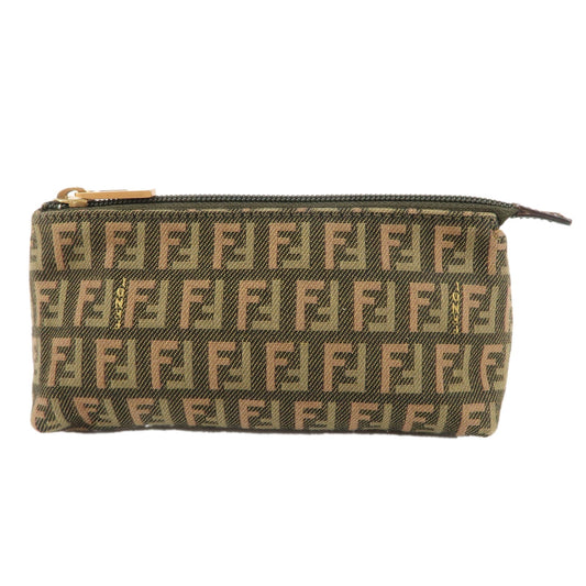 FENDI Zucchino Canvas Leather Cosmetic Pouch Khaki 7N0037