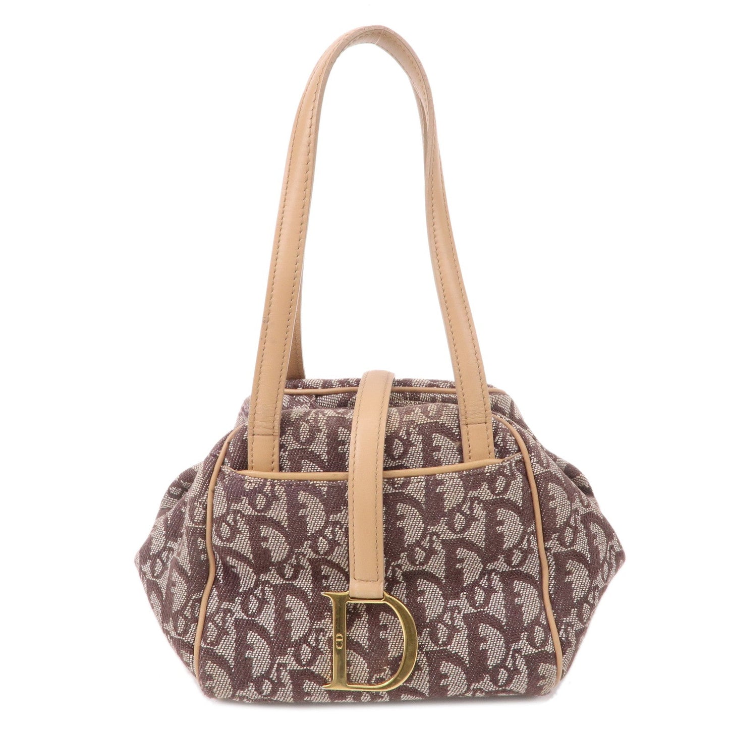 Christian Dior Trotter Canvas Leather Hand Bag Brown Beige