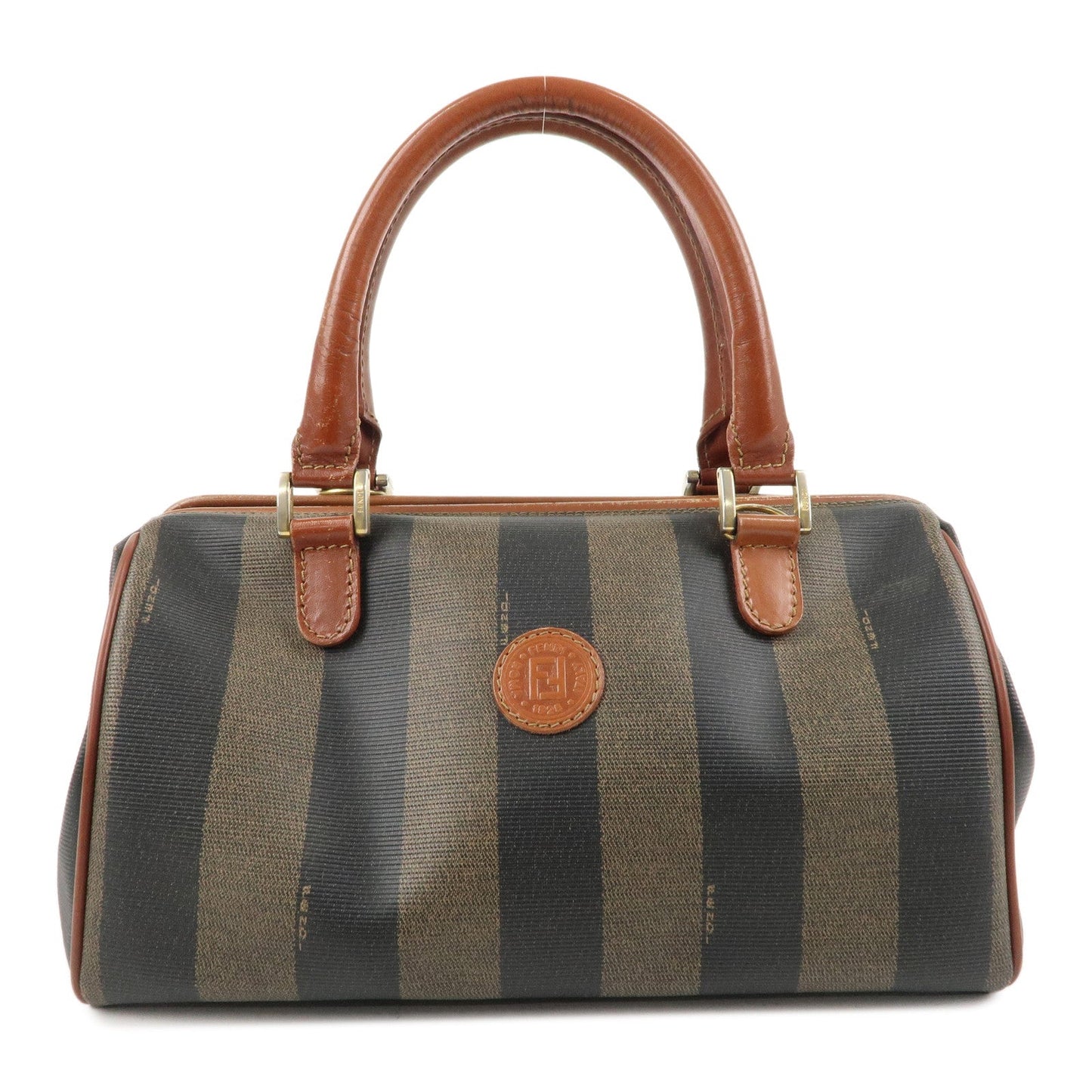 FENDI Pecan PVC Leather Boston Bag Hand Bag Brown Black