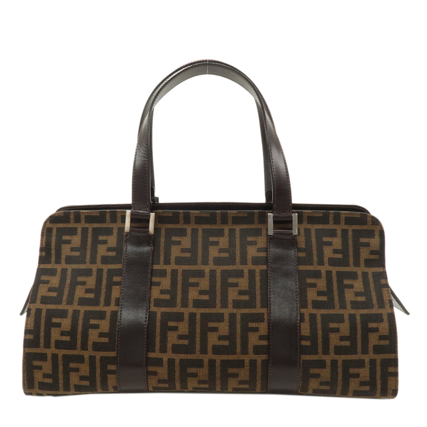 FENDI Zucca Canvas Leather Handbag Brown Black