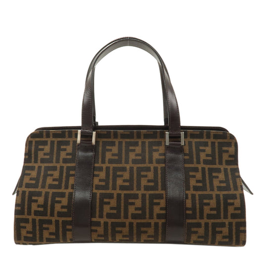 FENDI Zucca Canvas Leather Handbag Brown Black