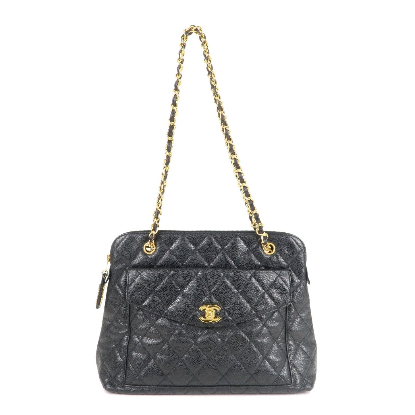Chanel Matelasse Caviar Skin Chain Tote Bag Shoulder Bag Black