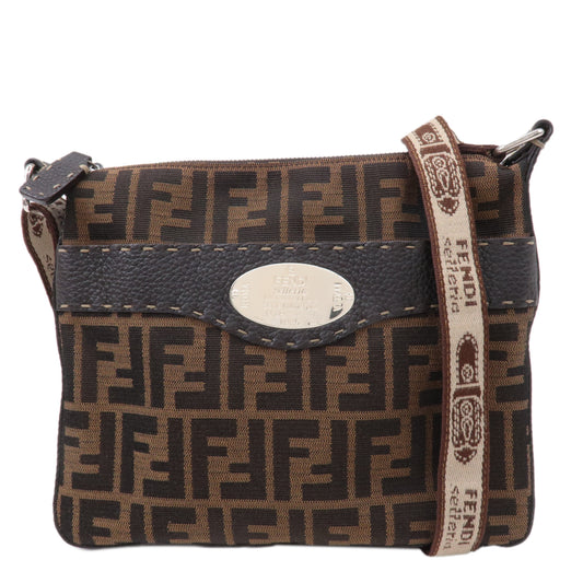FENDI Zucca Selleria Canvas Leather Shoulder Bag Brown 8BT092