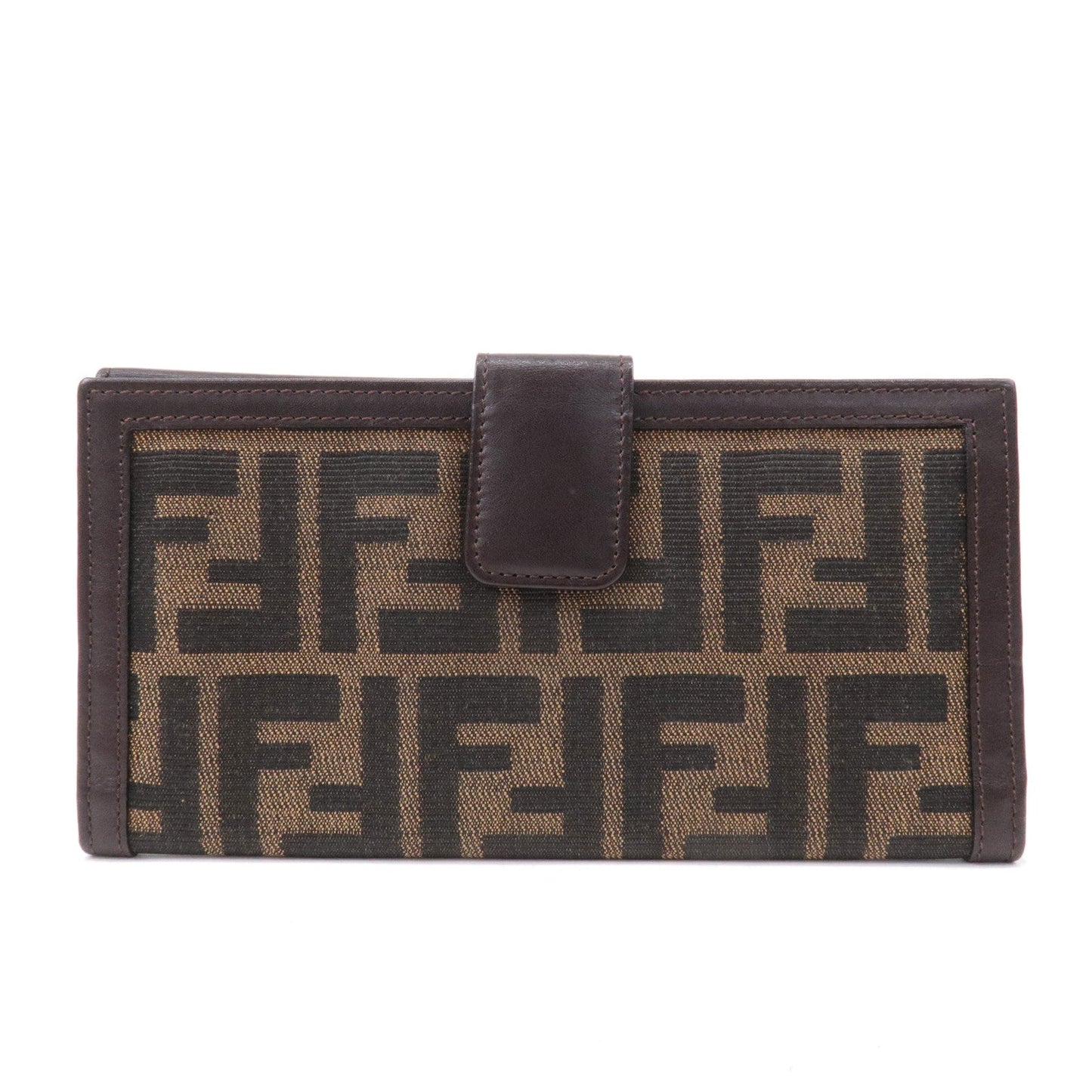 FENDI Zucca Canvas Leather W Hook Wallet Brown Black 51339