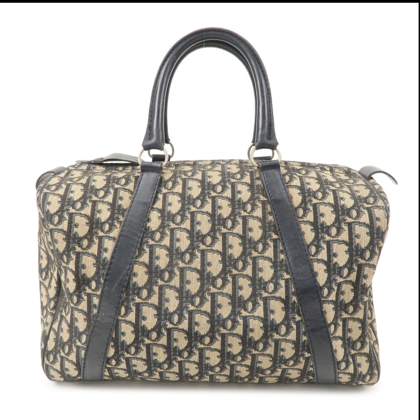 Christian Dior Trotter Canvas Leather Boston Bag Navy