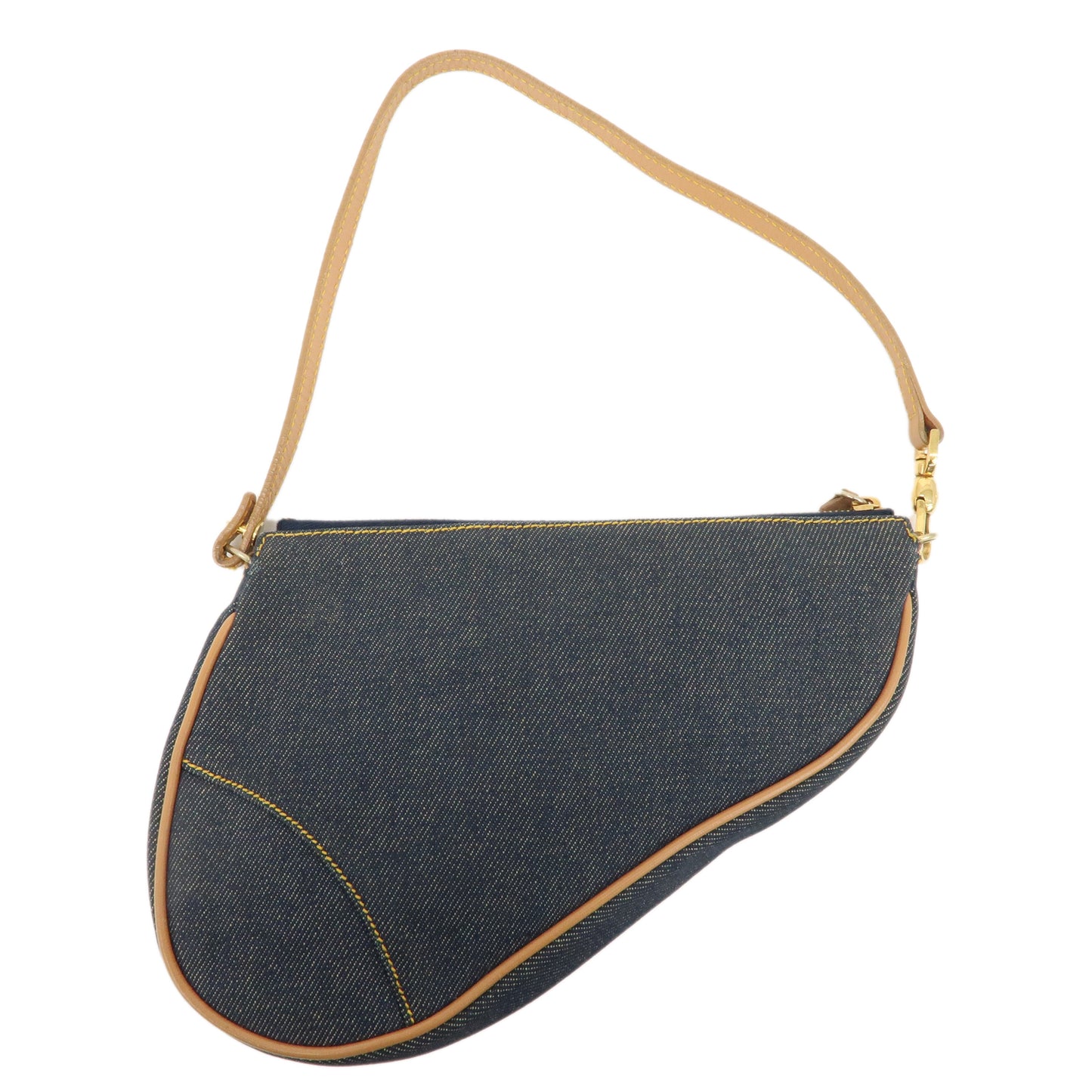 Christian Dior Denim Leather Saddle Bag Shoulder Bag Pouch Navy
