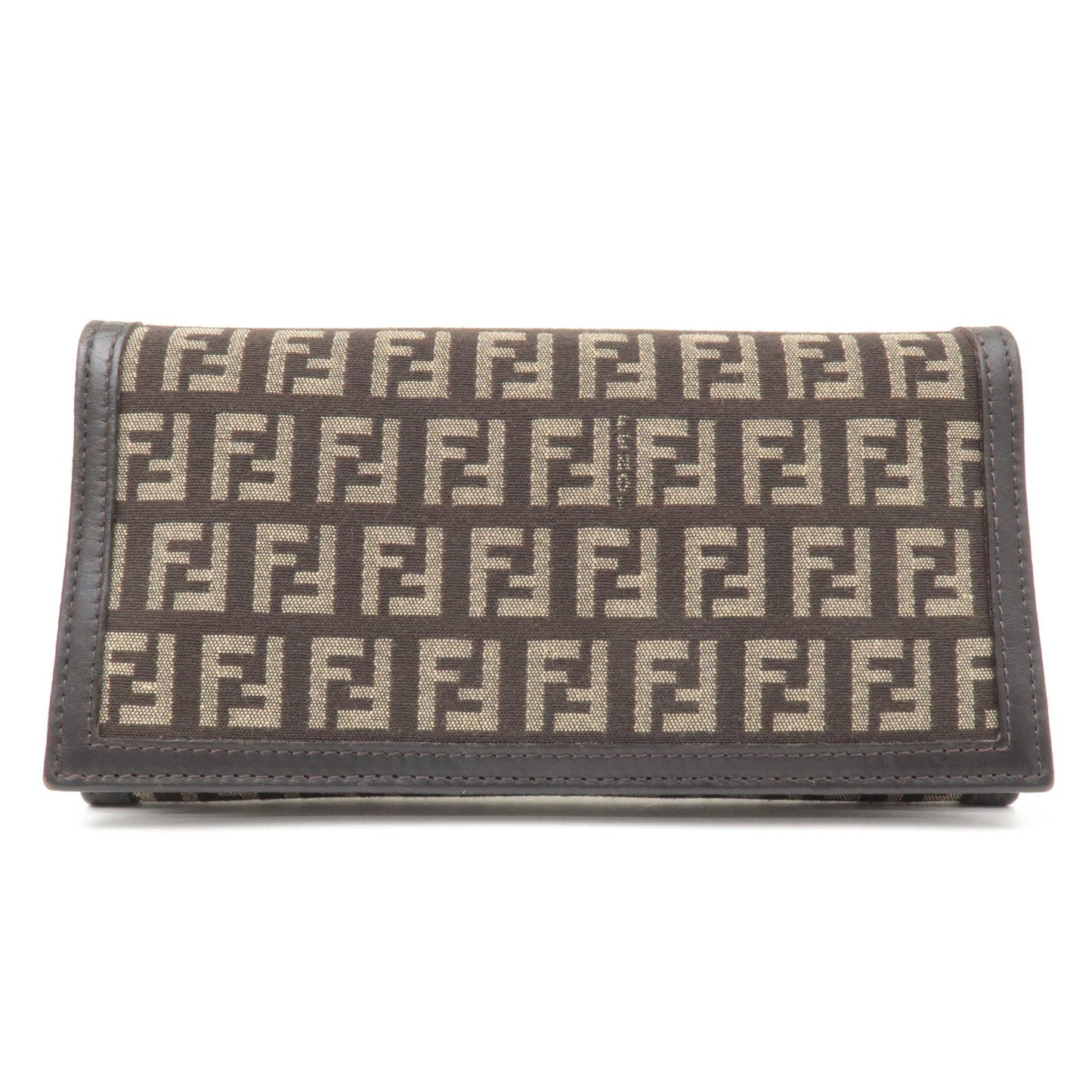 FENDI Zucca Print Canvas Leather Long Wallet Brown 8M0000