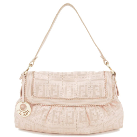 FENDI Zucca Print Leather Perforated Shoulder Bag Pink 8BR445