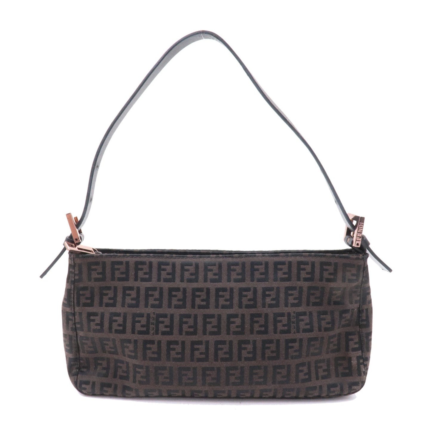 FENDI Zucchino Canvas Leather Shoulder Bag Brown Black 8BR042