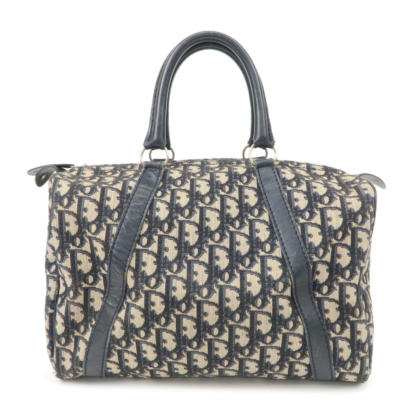 Christian Dior Trotter Canvas Leather Boston Bag Navy