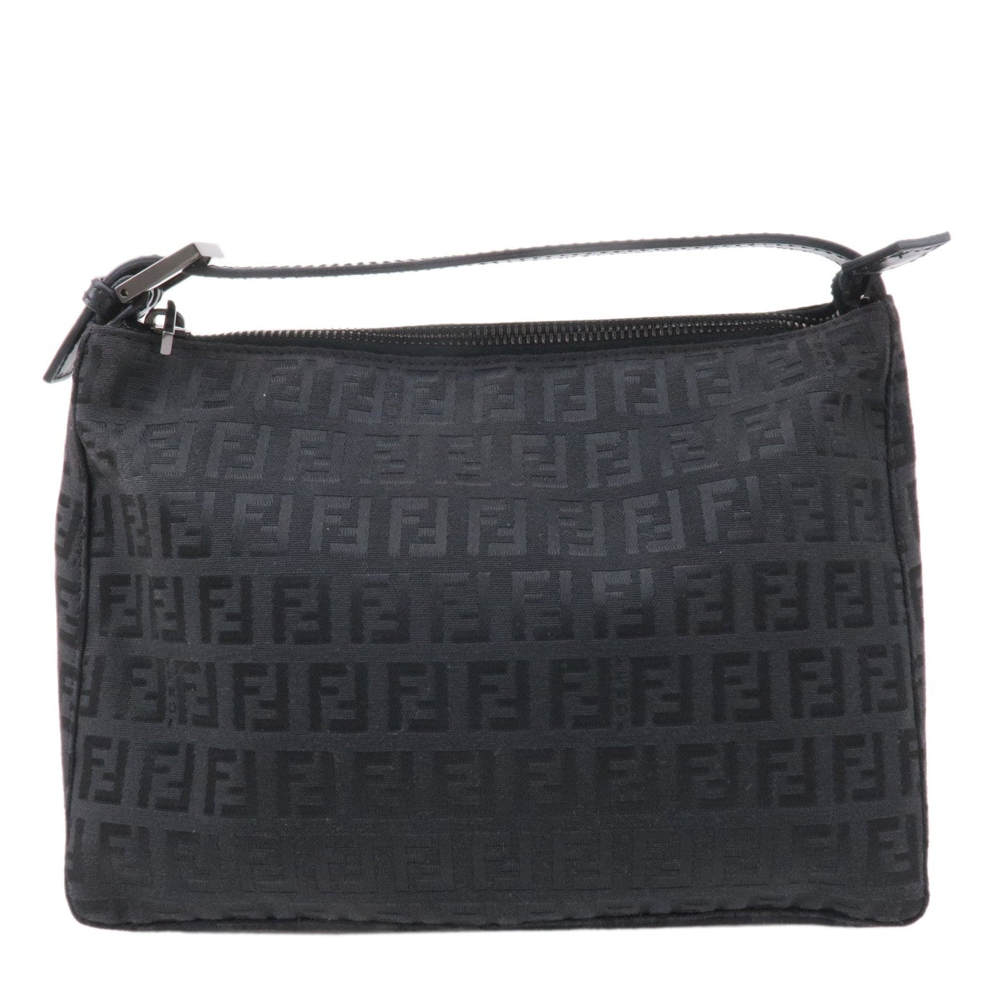 FENDI Zucchino Canvas Leather Hand Bag Pouch Black 8N0005