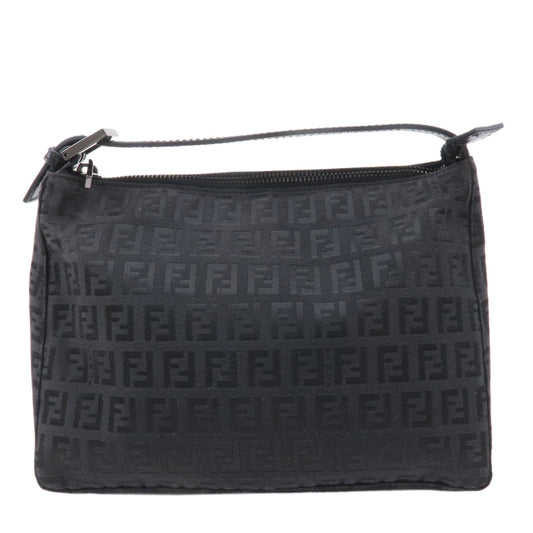 FENDI Zucchino Canvas Leather Hand Bag Pouch Black 8N0005