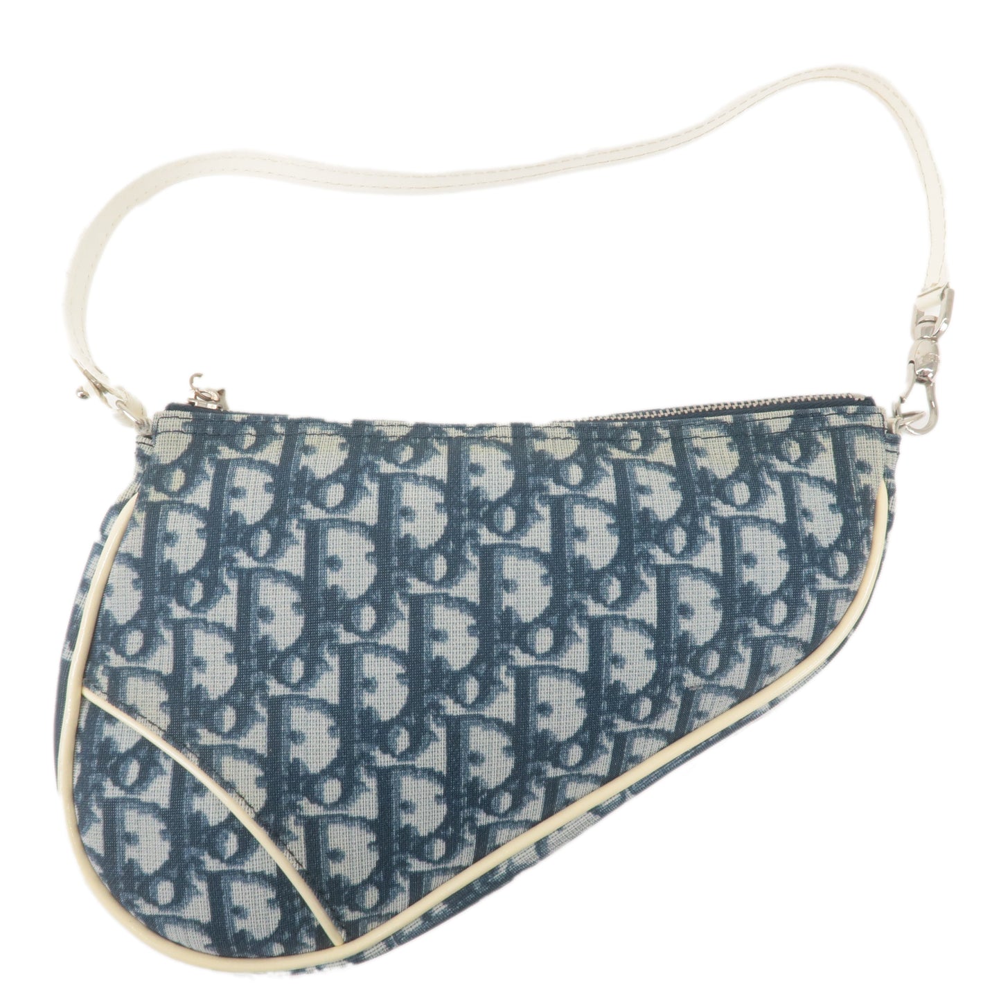 Christian Dior Saddle Bag Trotter PVC Enamel Pouch Navy White