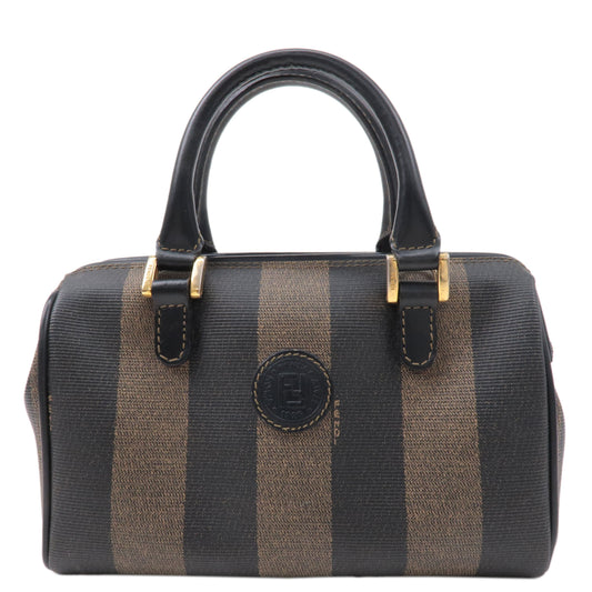 FENDI Pequin PVC Leather Mini Boston Bag Hand Bag Khaki Black