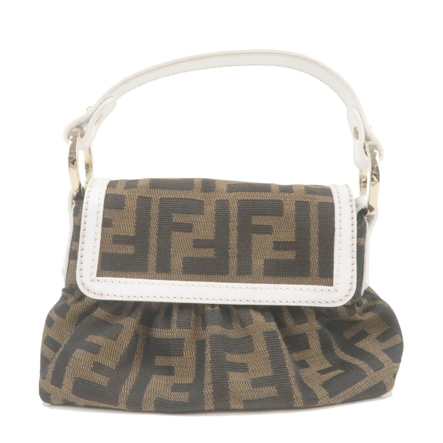 FENDI Zucca Canvas Leather Hand Bag Brown Black White 8BK037