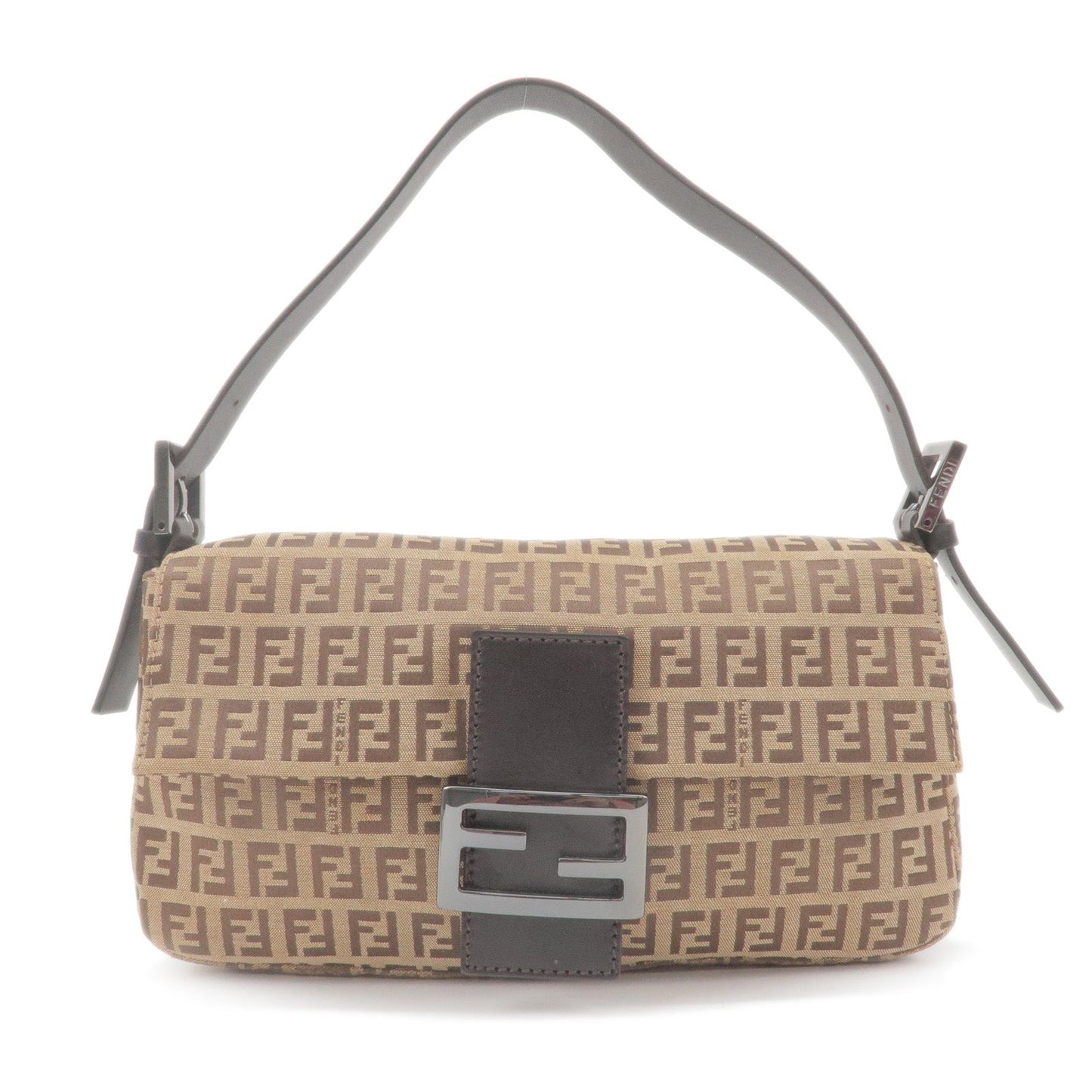FENDI Zucchino Mamma Baguette Canvas Leather Shoulder Bag 8BR000
