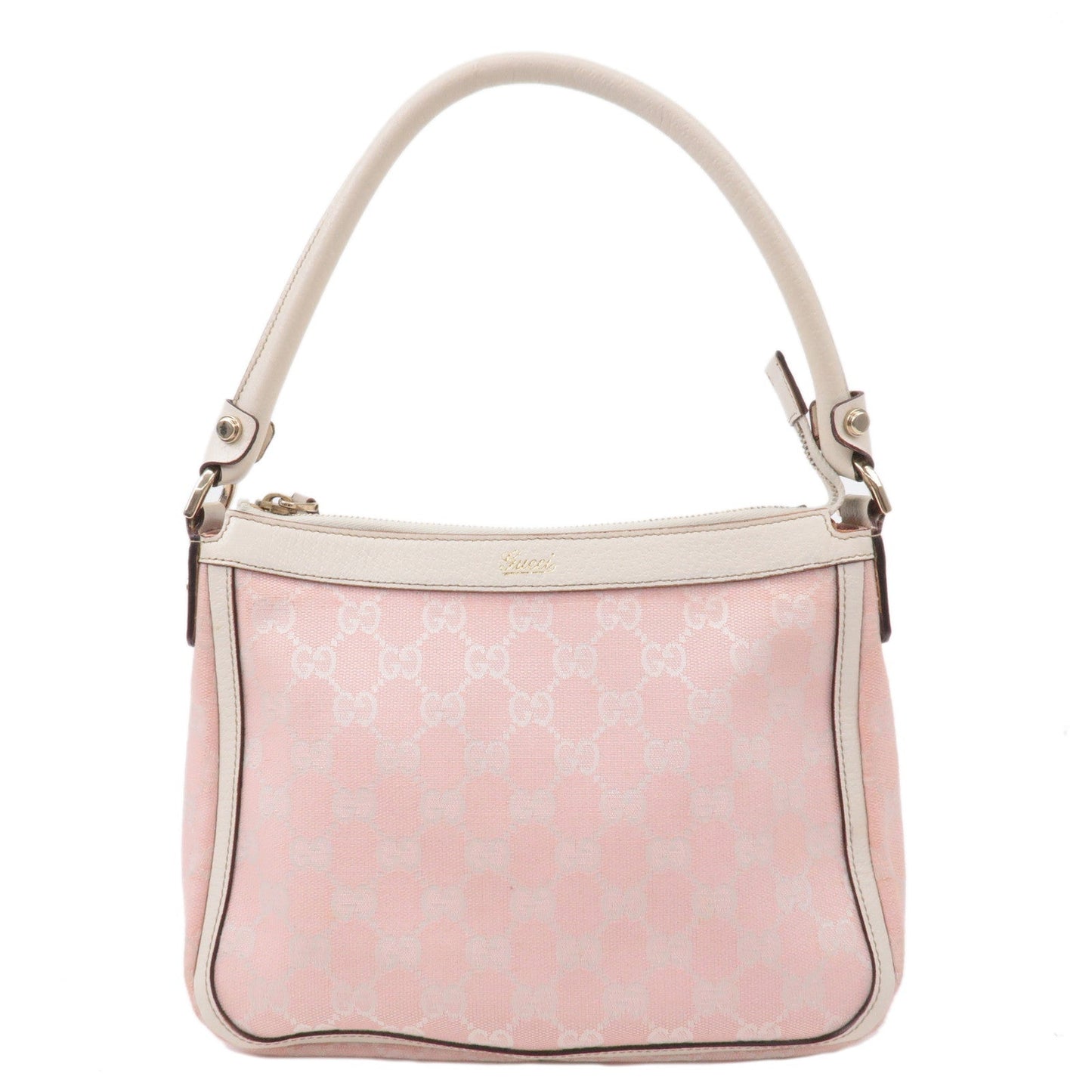 GUCCI GG Canvas Leather Shoulder Bag Pink Ivory 146244