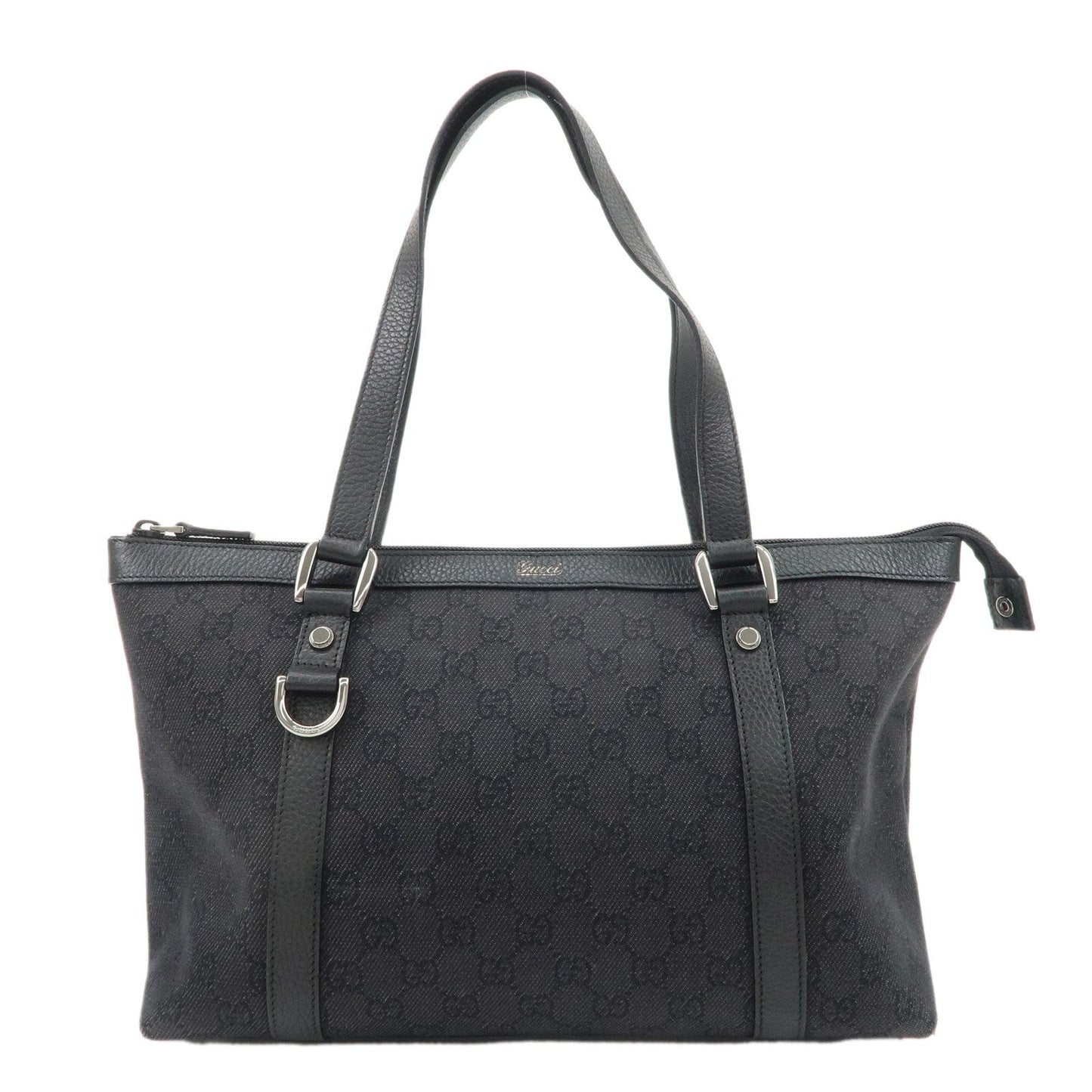 GUCCI Abbey GG Denim Leather Tote Bag Shoulder Bag Black