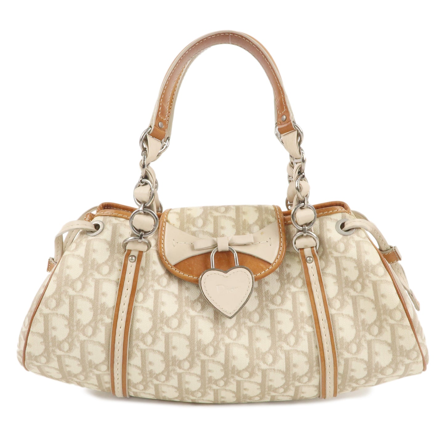 Christian Dior Trotter PVC Leather Hand Bag Beige Brown