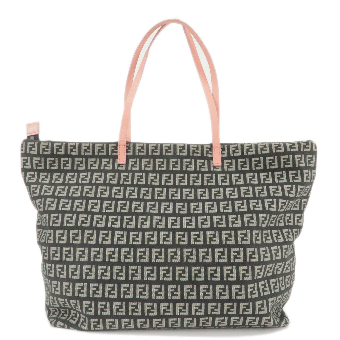 FENDI Zucchino Canvas Leather Tote Bag Black Gray Pink 8BH025
