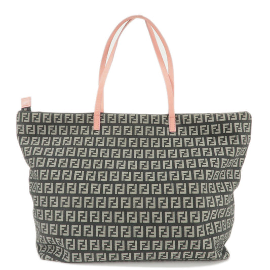 FENDI Zucchino Canvas Leather Tote Bag Black Gray Pink 8BH025