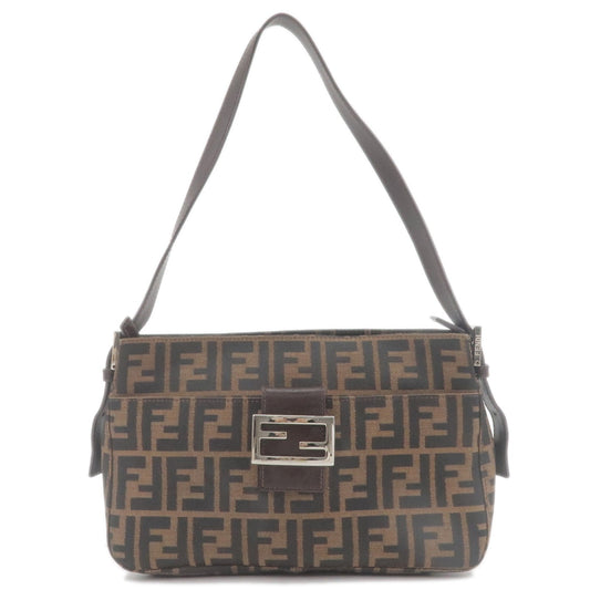 FENDI Zucca Print Canvas Leather Shoulder Bag Brown Black 26566