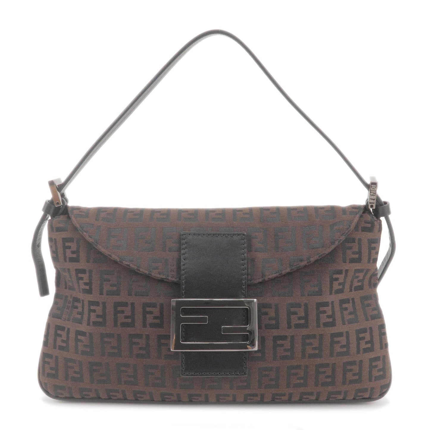 FENDI Zucchino Canvas Leather Shoulder Bag Purse Brown Black