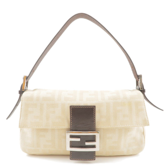 FENDI Zucca Mamma Baguette Canvas Leather Bag Beige 26424