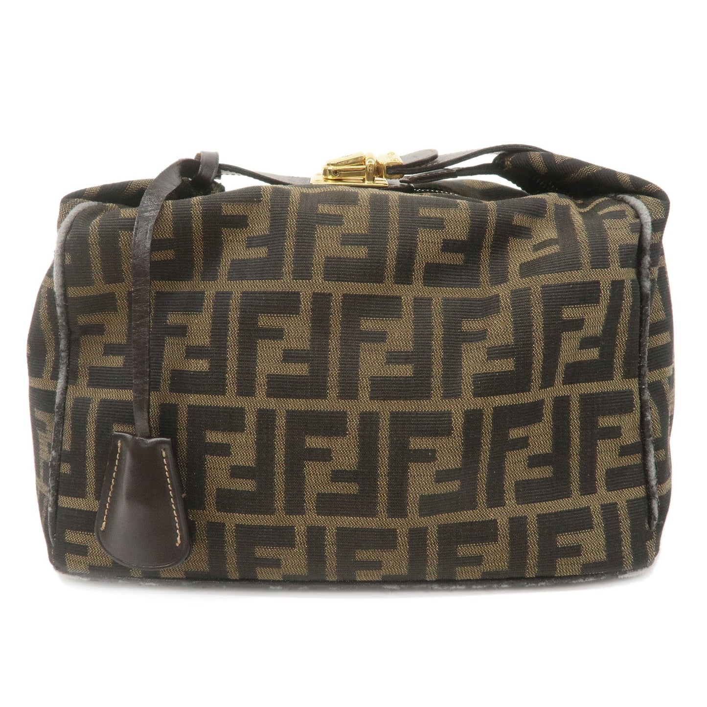 FENDI Zucca Canvas Leather Vanity Bag Khaki Black Brown